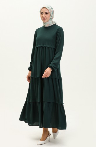 Einfarbiges Kleid mit elastischen Ärmeln 8888-07 Smaragdgrün 8888-07