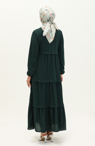 Einfarbiges Kleid mit elastischen Ärmeln 8888-07 Smaragdgrün 8888-07