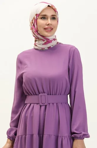 Gerafftes Kleid mit Gürtel 2002-02 Flieder 2002-02