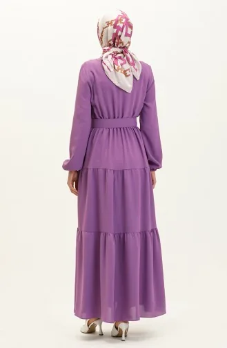 Gerafftes Kleid mit Gürtel 2002-02 Flieder 2002-02