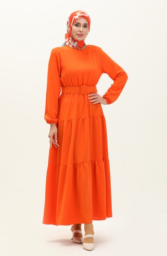 Gerafftes Kleid mit Gürtel 2002-05 Orange 2002-05