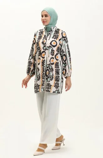 تونيك بطبعة ديجيتال 0502C-01 خردلي أسود  0502C-01