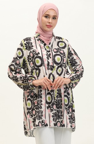 Digital Print Tunic 0502C-04 Black Pistachio Green 0502C-04