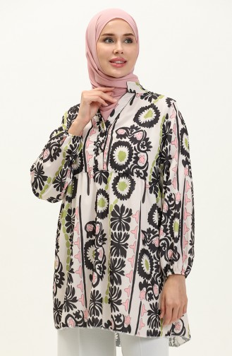 Digital Print Tunic 0502C-04 Black Pistachio Green 0502C-04