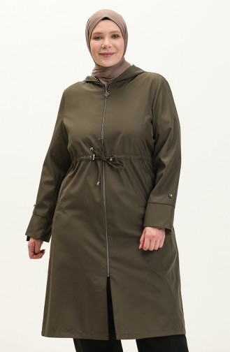 Langer Hijab-Trenchcoat Für Damen Großer Trenchcoat Mit Reißverschluss 8644 Khaki 8644.Haki