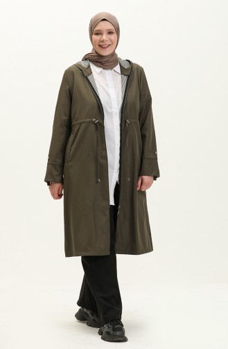 Langer Hijab-Trenchcoat Für Damen Großer Trenchcoat Mit Reißverschluss 8644 Khaki 8644.Haki