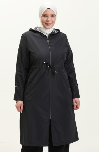 Trench Long Hijab Femme Grande Taille Trench Zippé 8644 Bleu Marine 8644.Lacivert