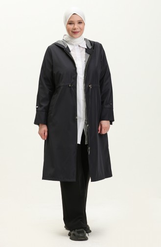 Trench Long Hijab Femme Grande Taille Trench Zippé 8644 Bleu Marine 8644.Lacivert