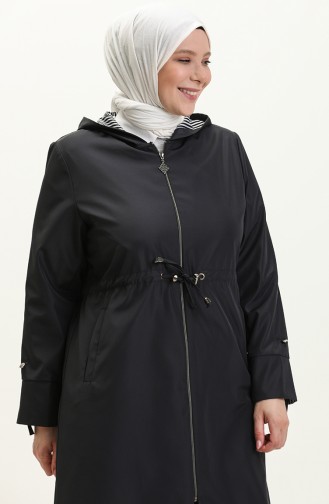 Women`s Long Hijab Trench Coat Large Size Zippered Trench 8644 Navy Blue 8644.Lacivert