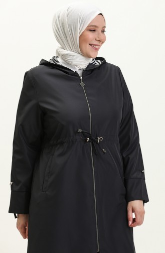 Trench Long Hijab Femme Grande Taille Trench Zippé 8644 Bleu Marine 8644.Lacivert