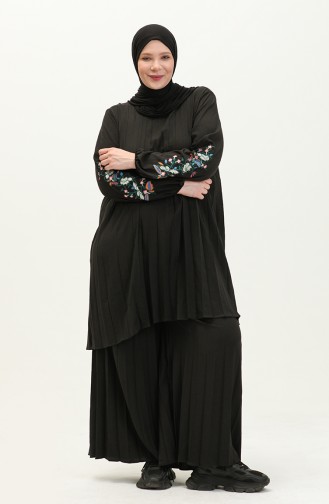 Plissierte, bestickte Tunika-Hose Doppelset 1036-06 Schwarz 1036-06