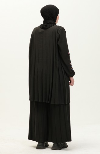 Plissierte, bestickte Tunika-Hose Doppelset 1036-06 Schwarz 1036-06