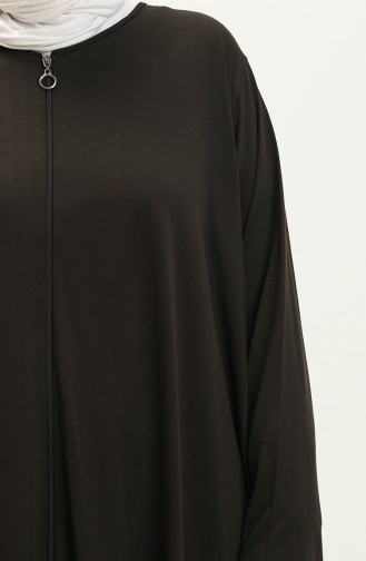 Kadin Buyuk Beden Fermuarlı Tam Tesettur Uzun Namaz Elbisesi 7128 Haki