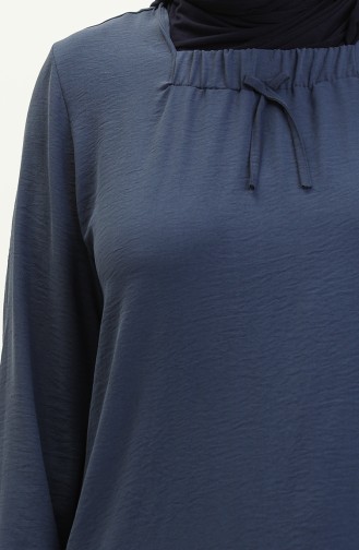 Dunkelblau Hijab Kleider 8408-1.Lacivert