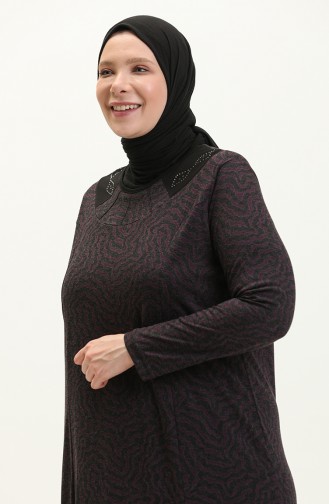 Kadin Buyuk Beden Zebra Desenli Uzun Tesettur Giyim Elbise 8632 Mürdüm