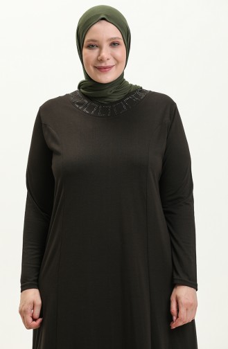 Hijab Clothing Dress Length Women`s Mother Plus Size Dress 8685 Khaki 8685.Haki