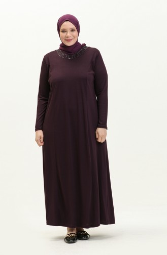 Hijab Clothing Dress Length Women`s Mother Plus Size Dress 8685 Plum 8685.Mürdüm