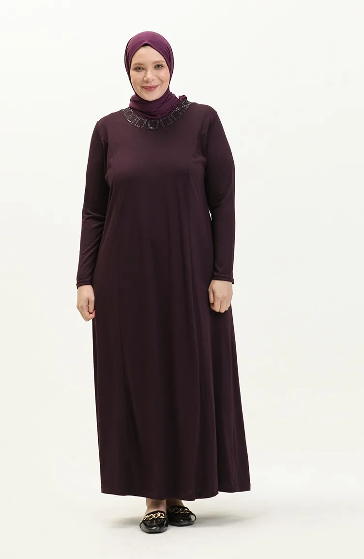 Hijab Vêtements Robe Longueur Femme Mère Robe Grande Taille 8685 Prune 8685.Mürdüm
