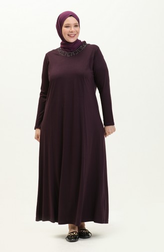 Hijab Clothing Dress Length Women`s Mother Plus Size Dress 8685 Plum 8685.Mürdüm