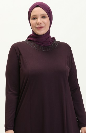 Hijab Clothing Dress Length Women`s Mother Plus Size Dress 8685 Plum 8685.Mürdüm