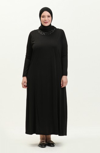 Hijab Clothing Dress Length Women`s Mother Plus Size Dress 8685 Black 8685.siyah