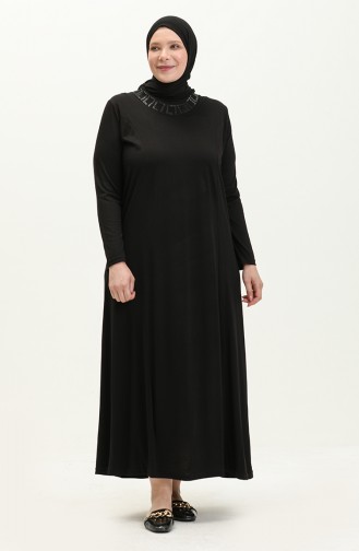 Hijab Clothing Dress Length Women`s Mother Plus Size Dress 8685 Black 8685.siyah