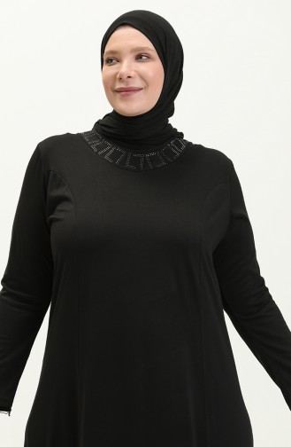 Hijab Clothing Dress Length Women`s Mother Plus Size Dress 8685 Black 8685.siyah