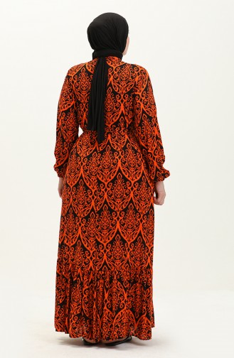 فستان نسائي بياقة رائعة مقاس كبير فستان حجاب قماش فيسكوز مطوي ومطوي 8686 برتقالي 8686.TURUNCU