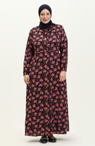 فستان نسائي صيفي مقاس كبير بالإضافة إلى ملابس الحجاب فستان طويل 8751 Dusty Rose 8751.Gül Kurusu