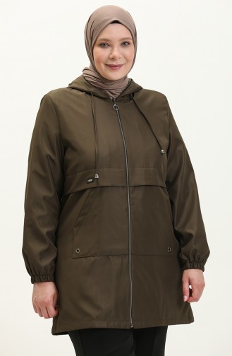 Women`s Large Size Hijab Clothing Zippered Trench Coat Seasonal 8639 Khaki 8639.Haki