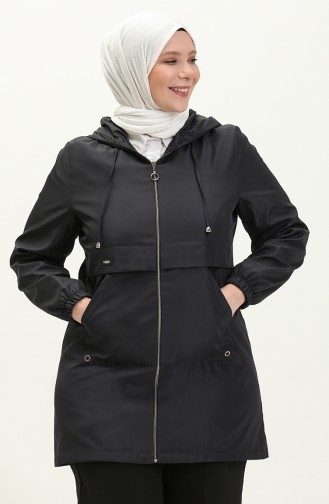 ملابس حجاب نسائية كبيرة الحجم بسحاب معطف واق من المطر موسمي 8639 أزرق داكن 8639.Lacivert