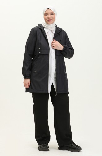 Damen-Trenchcoat Mit Reißverschluss Große Größe Hijab-Kleidung Saisonal 8639 Marineblau 8639.Lacivert