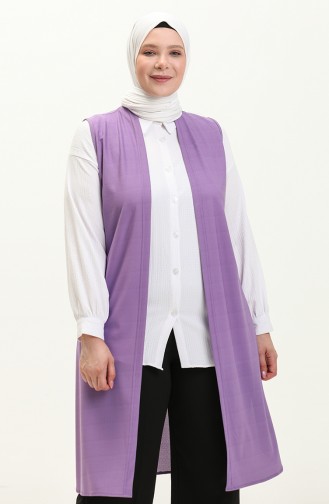 Uzun Buyuk Beden Yelek Kadin Hermevsim 4804 Lila