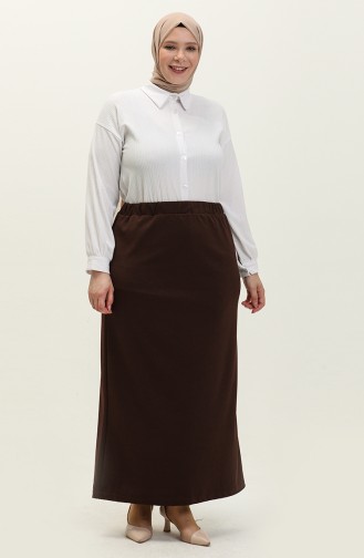 Women`s Large Size Ottoman Steel Lined Seasonal Pencil Skirt Knitted Fabric 8438 Brown 8438.Kahverengi