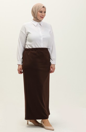 Women`s Large Size Ottoman Steel Lined Seasonal Pencil Skirt Knitted Fabric 8438 Brown 8438.Kahverengi
