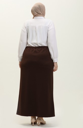 Women`s Large Size Ottoman Steel Lined Seasonal Pencil Skirt Knitted Fabric 8438 Brown 8438.Kahverengi