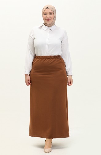 Women`s Large Size Ottoman Steel Lined Seasonal Pencil Skirt Knitted Fabric 8438 Mustard 8438.KAHVERENGİ