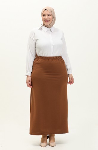 Women`s Large Size Ottoman Steel Lined Seasonal Pencil Skirt Knitted Fabric 8438 Mustard 8438.KAHVERENGİ