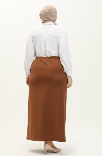 Women`s Large Size Ottoman Steel Lined Seasonal Pencil Skirt Knitted Fabric 8438 Mustard 8438.KAHVERENGİ