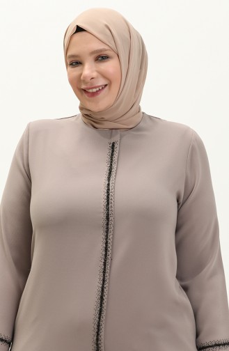 Abaya Imprimée Pierre Grande Taille 5055-06 Vison 5055-06