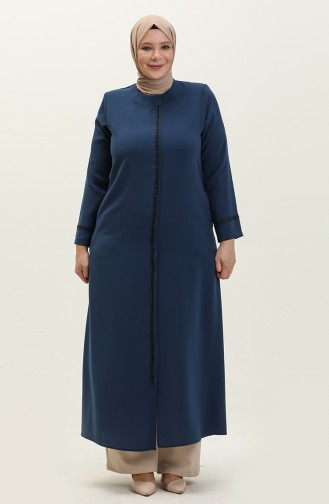 Abaya Imprimé Pierre Grande Taille 5054-07 İndigo 5054-07