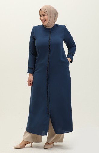 Abaya Imprimé Pierre Grande Taille 5054-07 İndigo 5054-07