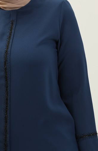 Abaya Imprimé Pierre Grande Taille 5054-07 İndigo 5054-07