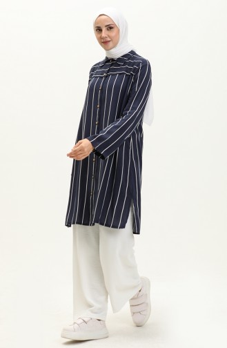 Ensemble Deux Pièces à Rayues 0112A-01 Bleu Marine 0112A-01