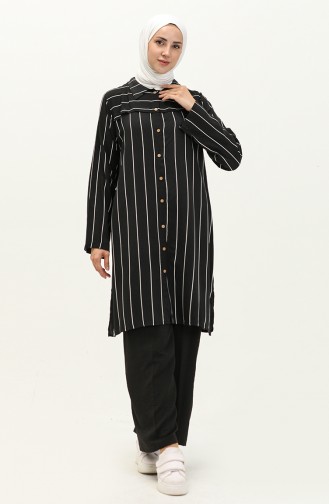 Striped Two Piece Suit 0112A-02 Black 0112A-02