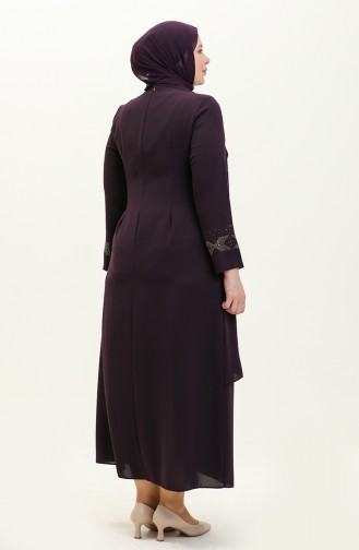 Plus Size Stone Printed Evening Dress 6077-01 Purple 6077-01