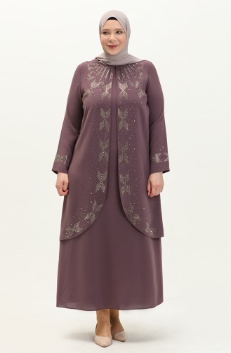 Plus Size Stone Printed Evening Dress 6077-04 Dusty Rose 6077-04