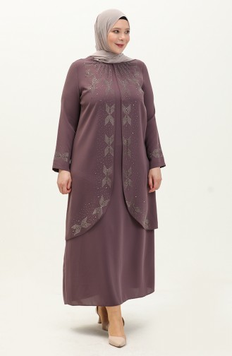 Plus Size Stone Printed Evening Dress 6077-04 Dusty Rose 6077-04
