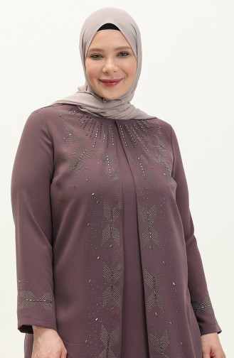 Robe de Soirée Imprimée Pierre Grande Taille 6077-04 Rose Pâle 6077-04