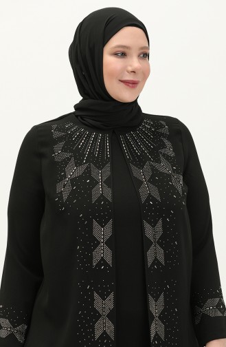 Übergröße Abendkleid mit Steindruck 6077-05 Schwarz 6077-05